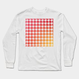 Houndstooth Pattern Warm Red Orange and Yellow Gradient Long Sleeve T-Shirt